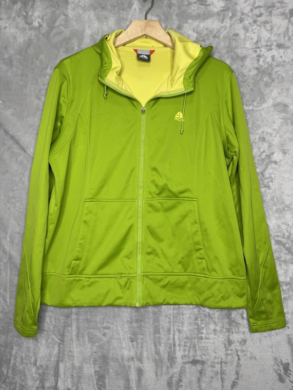 Nike ACG Jacket Womens XL Green Softshell Full Zip Hooded Windbreaker Running